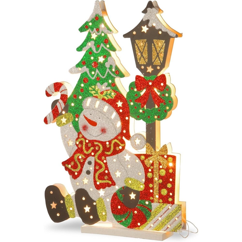 National Tree 17.5 Inches Snowman/Lamp Post with 12 Warm White Battery